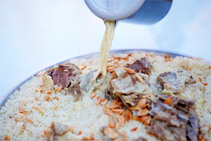 Jameed is poured over delicious Mansaf at the end-of-season feast and celebration. 